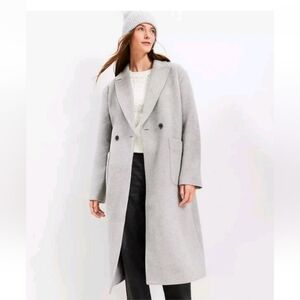 LOFT Double Breasted LIGHT GRAY TWILL PATCH POCKET COAT SZ Xl